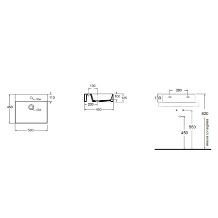 AZZURRA ELEGANCE Squared раковина подвесная/накладная 50х45см с 1 отв. под смеситель , цвет белый 