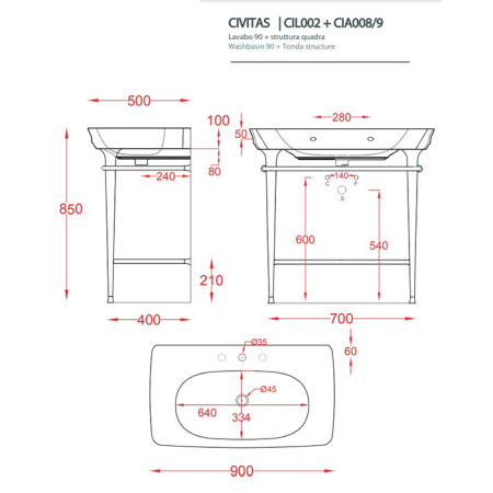 Artceram CIVITAS Структура металлическая Tonda для раковины 90см, полка сетка, цвет хром 