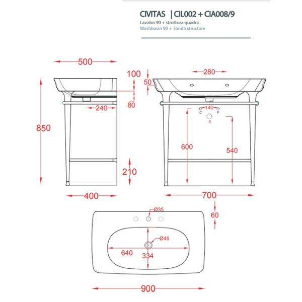 Artceram CIVITAS Структура металлическая Tonda для раковины 90см, полка сетка, цвет хром 