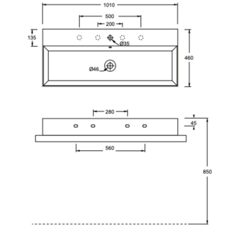 Alice Spy Раковина 101x46хВ13,5, накладная/подвесная, без отверстия под смеситель, белый глянцевый 