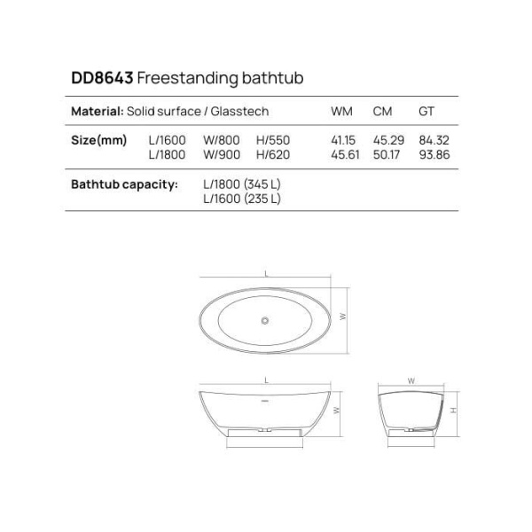 DEA DESIGN Elegant Ванна отдельностоящая 160x80xh55 см, материал: Glasstech прозрачная смола, цвет: Emerald R3 