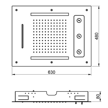 ALMAR Встраиваемый верхний душ 48х63 см, 3 типа струи, хромотерапия, цвет нержавеющая сталь брашированная 