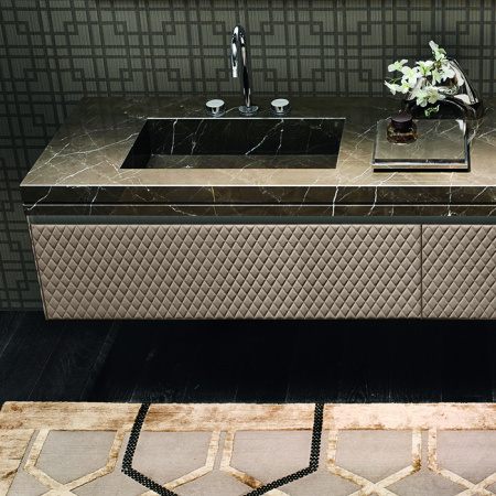 VITAGE milldue edition Four seasons Столешница 216х56хh9.5см c 2-мя интегрированными раковинами PLANS c3отв., мрамор, цвет: bronzo amani-B58 