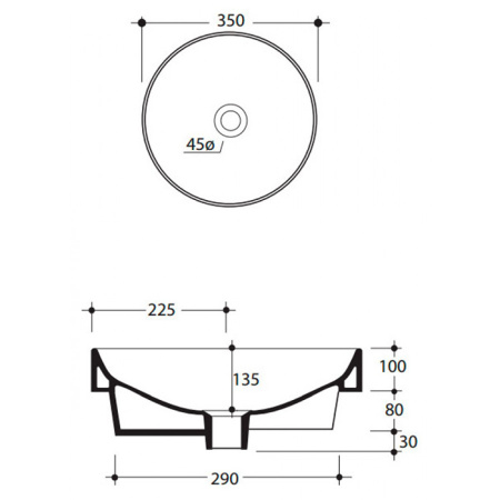 Kerasan Cento Раковина круглая, 35см, без отв под смес, без перелива накладная или встраиваемая, цвет: черный матовый 