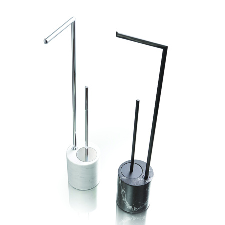 Bertocci Carrarino Напольная стойка с ершиком и бумагодержателем, цвет черный мрамор/черный мат 