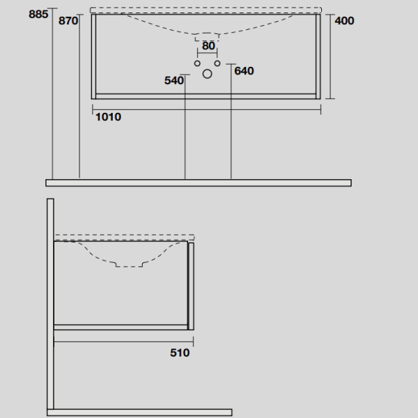 KERASAN SHAPE Раковина 1020х520 мм., встраиваемая, с 1 отверстием для смесителя, цвет белый глянцевый 