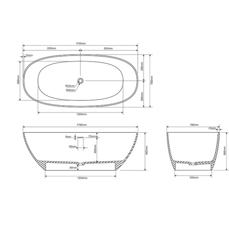 DEA DESIGN Edge Ванна 1700х780хh560 мм отдельностоящая, цвет белый 