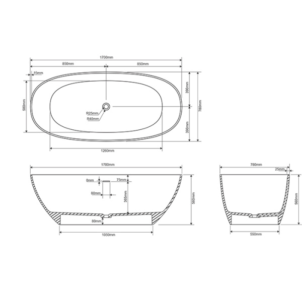 DEA DESIGN Edge Ванна 1700х780хh560 мм отдельностоящая, цвет белый 