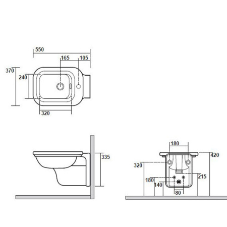 Kerasan Waldorf Биде подвесное с 1 отв. под смеситель 55х37см, цвет: черный, заглушка хром 