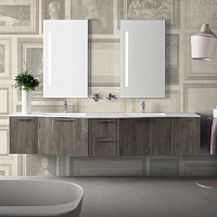 CERASA Velvet  Комплект мебели, с двойной  столешницей с интегрированными раковинами цвет белый 243 см, с 2 зеркалами. цвет:Frassino Gessato