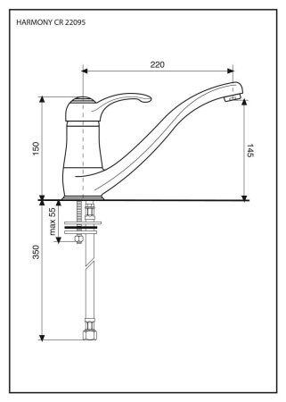 Emmevi Harmony, однорычажный кухонный смеситель (поворотный излив 22 см), без донного клапана, цвет золото 