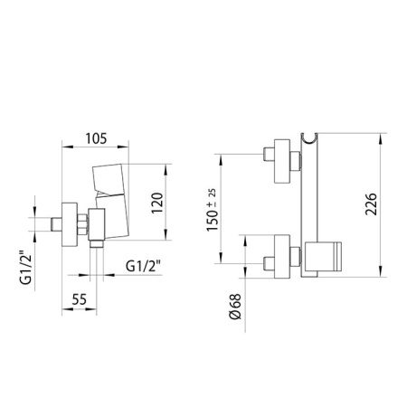 Bossini Cube Смеситель наружный для душа с выходом на 1/2”, цвет: черньій матовьій 