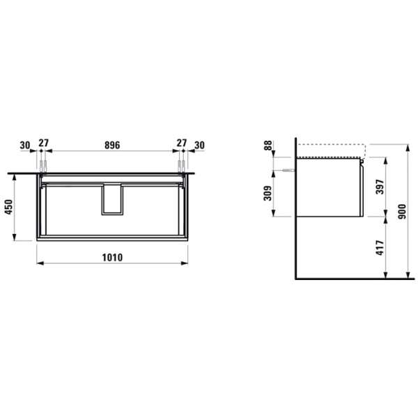 Laufen Pro S Раковина 1050х465х95 мм,подвесн/накладная с 1 отв. под смес, c перелив, цвет: белый (СО СКЛ посл 4шт продаем с баз 4.8355.2.096/4.0245.2) 