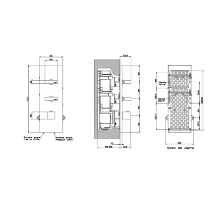 Gessi Rettangolo Встраиваемый термостат, подключение на 3/4”, с 2мя независимыми выходами(внешние части), цвет: черный 
