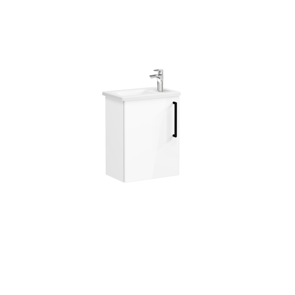 Тумба Root 45 см с квадратной раковиной, с дверцей, глянцевый белый, левосторонняя 