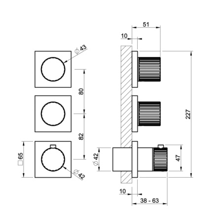 GESSI INCASTRI Внешняя часть настенного термостатического смесителя 2 независимых выхода,  цвет: Copper Br. PVD (без внутр части) 