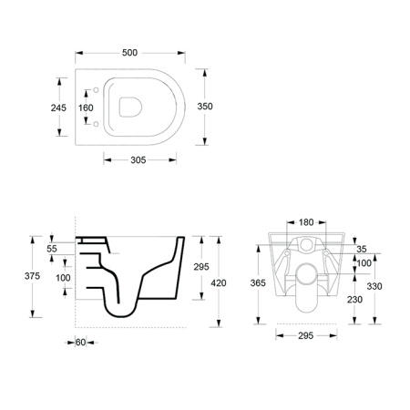 Alice Form комплект: Унитаз 50х35, подвесной, безободковый, с сиденьем и крышкой с микролифтом, с набором для крепления, чёрный матовый 