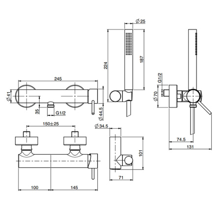 Fima Carlo Frattini Spillo Up Смеситель для душа, настенный, с ручным душем, цвет: чёрный матовый 