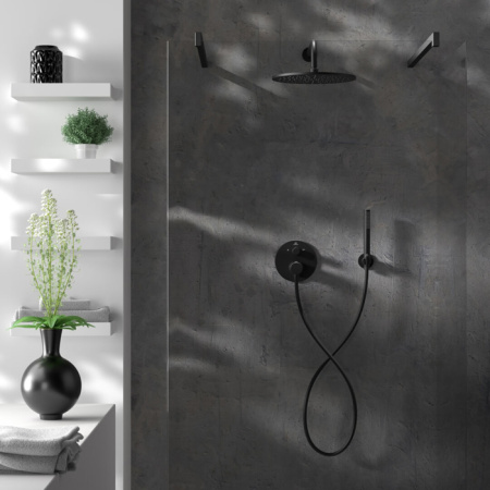 Ideal Standard Ceratherm T100 Душ комплект: встроен. термостат+наруж. часть с перекл.,  руч душ, верх. душ: 300 мм+штанга: 400 мм цвет: чёрный матовый 