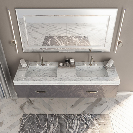 VITAGE milldue edition HILTON Тумба под раковину 900х549х317 мм., 1 ящик, фурнитура polished steel, отделка стекло twill smoke (93) 