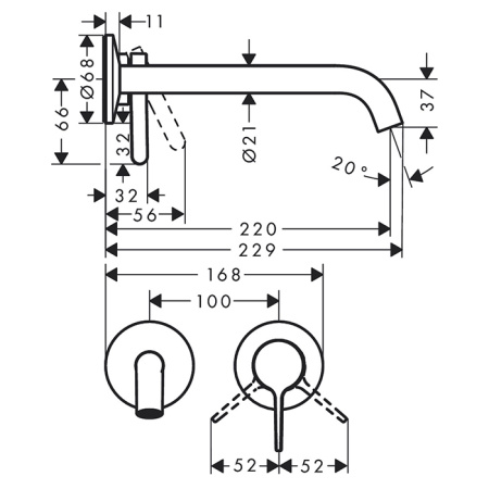 AX One Смеситель для раковины, настенный, цвет шлифованное золото 