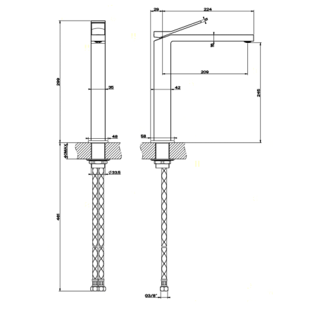 Gessi Rettangolo K Смеситель для раковины на 1 отверстие, излив 213мм, цвет: хром 