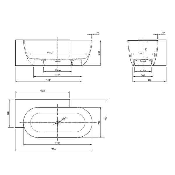 KNIEF Lotus Selected Ванна отдельностоящая левая ,из материала Stone 190х95х63 см, перелив щелев, в левый угол, цвет белый матов 