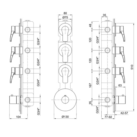 Fantini Внутренняя часть термостатического смесителя для душа, 3 источника, 3/4" 