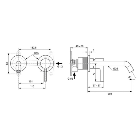 Ideal Standard Joy Смеситель для раковины, встраиваемый, излив: 22.5см, без комплектом №1 A1313NU, цвет: PVD Magnetic Grey 
