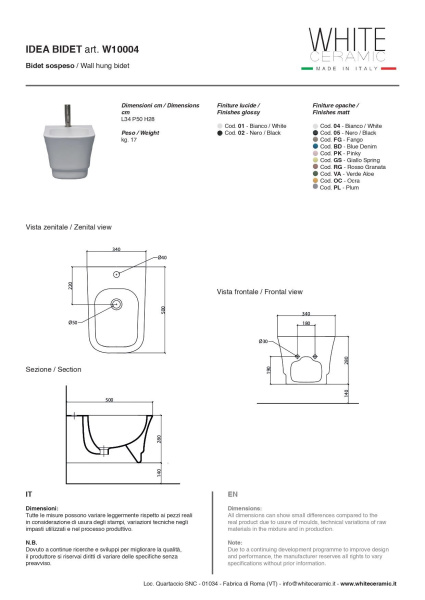 White Ceramic Idea, подвесное биде c крепежом, 51x34x28h см, цвет белый глянцевый 