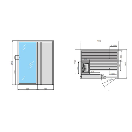 Effegibi Yoku S Door Сауна 174x132h214см, DX, цвет: осина термообработанная 