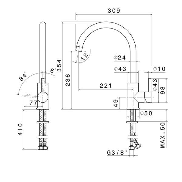 Newform  XT Смеситель для кухни на 1 отв, излив 309 мм, цвет: хром 