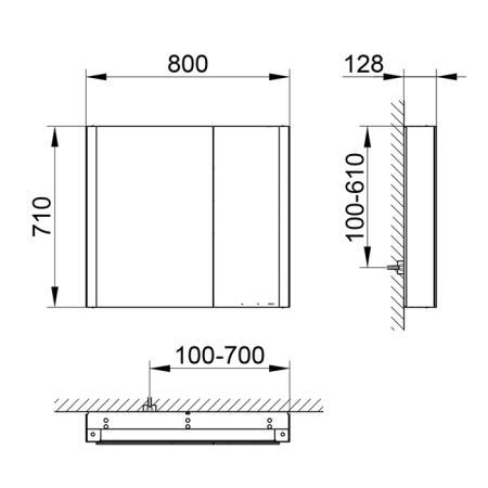 Keuco SOMARIS Зеркальный шкаф 800x710x128мм2-дверный двустор. зеркало, с обогревом, IP 44, закр., корпус: алюминий серебристый цвет: 