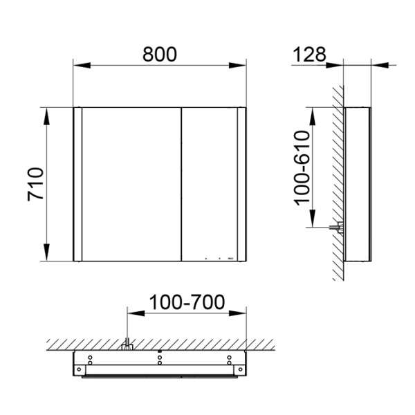 Keuco SOMARIS Зеркальный шкаф 800x710x128мм2-дверный двустор. зеркало, с обогревом, IP 44, закр., корпус: алюминий серебристый цвет: 