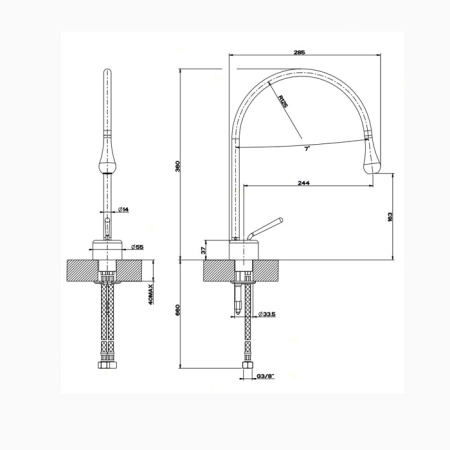Gessi Goccia Смеситель для раковины на 1 отверстие, излив 244мм R=125, цвет: хром 