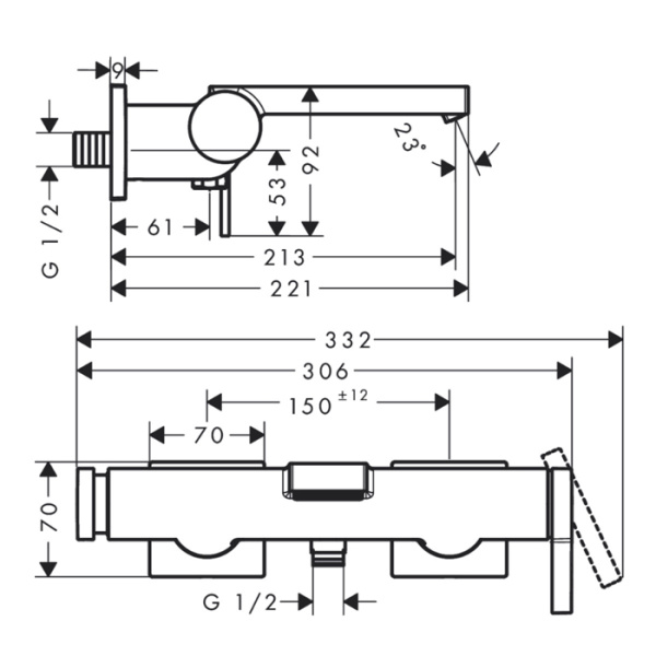 HG Tecturis E Однорычажный смеситель для ванны наружного монтажа, хром 