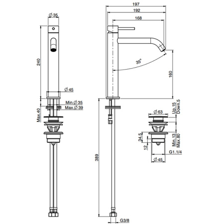 Fima Carlo Frattini Spillo Up Cмеситель для раковины, на 1 отв., высокий, XS, с донным клапаном, цвет: золото 