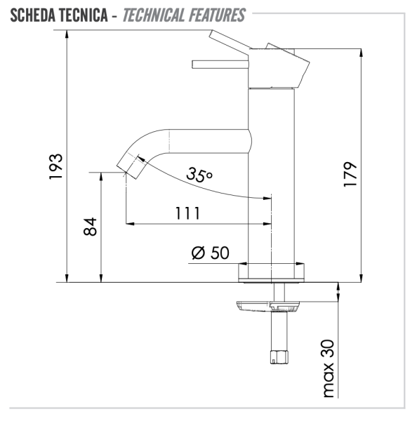 Смеситель для раковины Remer X Style X12XV, сталь 