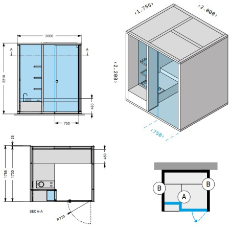 Effegibi BodyLove H Хаммам 200x176xh220 см, размещение пристенное L.H., без отделки 