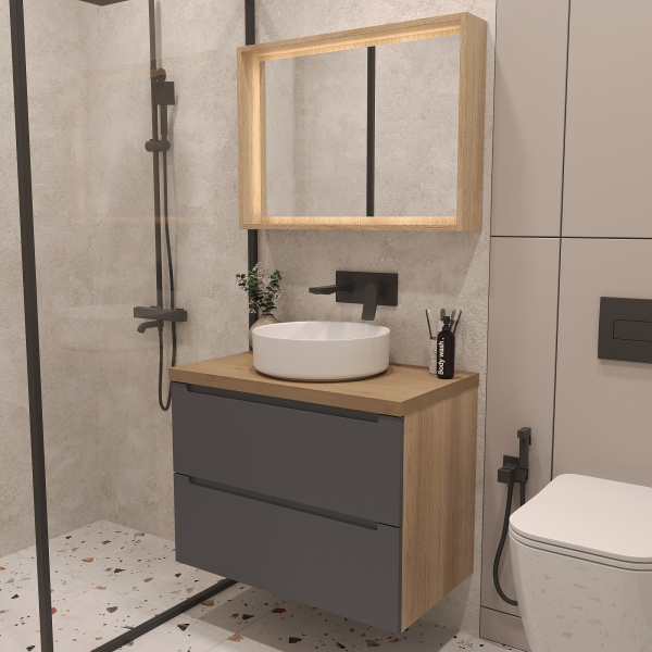 Тумба под раковину/столешницу/столешницу/столешницу/столешницу Дион, Графит мат/Дуб 60 