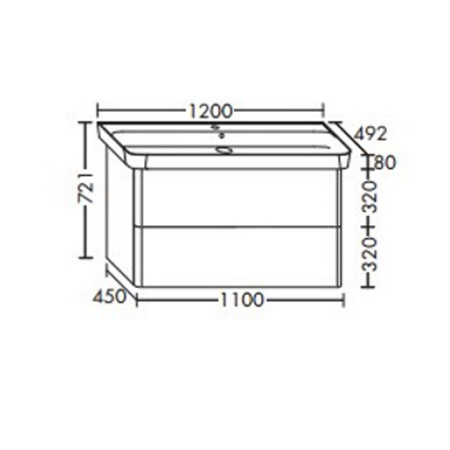 Burgbad Iveo База подвесная с керамическим умывальником с 1 отв под смес. 1200х492х721 мм.2 выдв ящика, сифон в компл. F2833 белый глянц. 