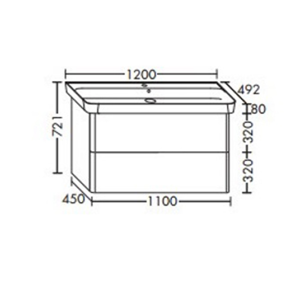 Burgbad Iveo База подвесная с керамическим умывальником с 1 отв под смес. 1200х492х721 мм.2 выдв ящика, сифон в компл. F2833 белый глянц. 