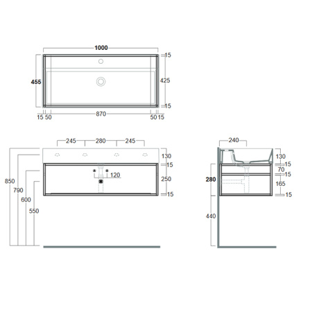 SIMAS AGILE Структура металлическая 101x46xh28 см, подвесная, для раковины AG101, с 1 полкой, цвет черный матовый 