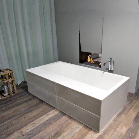 ANTONIO LUPI BIBLIO Ванна отдельностоящая 1700х900х535 мм., с открытыми нишами, с регулируемыми ножками и нажимным донным клапаном, Corian, цвет белый 