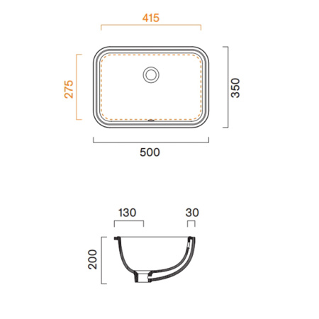 Catalano Italy Раковина 50*35см встраиваемая под столешницу с переливом, без отв. под смеситель, покрытие Cataglaze+, цвет белый глянцевый 