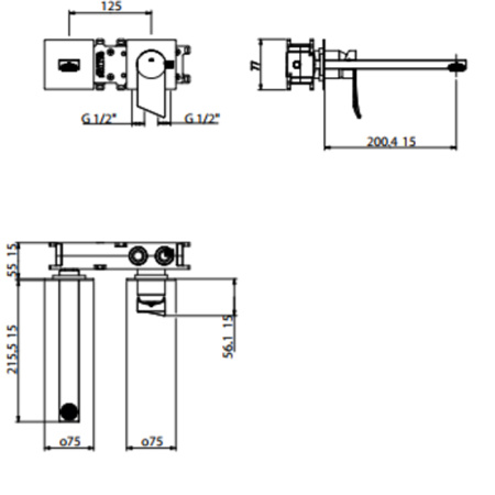 Gattoni Soffio Смеситель для раковины встроенный с внутренней частью. на 2 выхода. излим 200мм. цвет хром 
