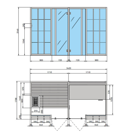 Effegibi Yoku SH Shelf Сауна&Хаммам 342x170h214см, угловая Sx, цвет: сауна чёрный орех/Calacatta Gold Extra 