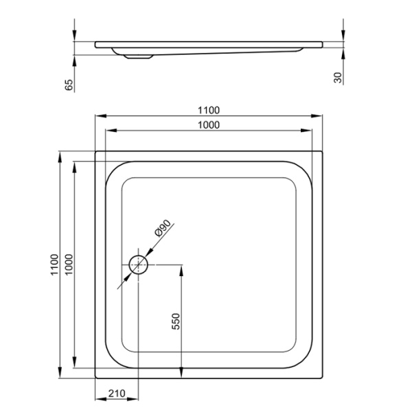 BETTE Душевой поддон 110х110см , ультраплоский 6,5 см d90см, с покрытием антислип, цвет белый 