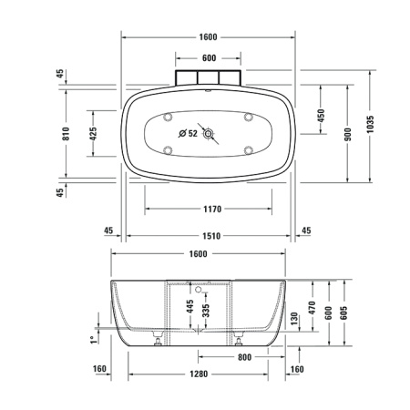 DURAVIT Слив-перелив для ванн, квадратно-овальный,  цвет хром 