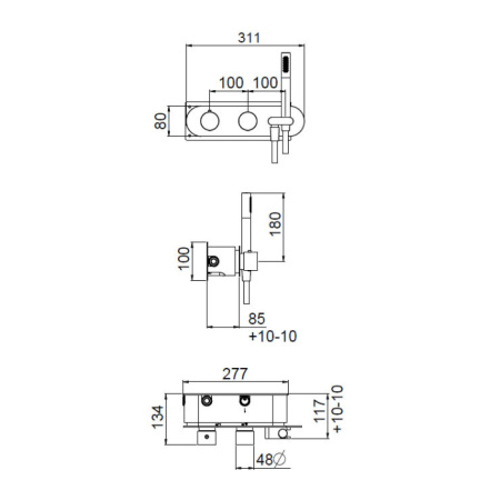 CARIMALI Встраиваемая часть для термостатического смесителя на 3 положения 